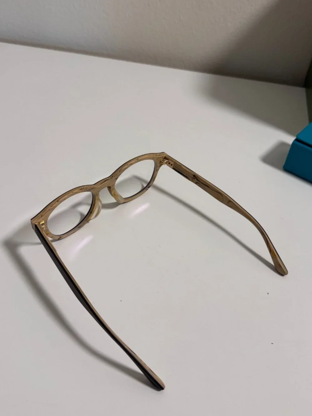 Two-Tone Faux Wood Plastic Eyeglass Frame | Buyer Replaces Prescription Lenses